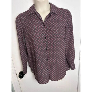 chelsea & theodore red pattern long sleeve button down size medium 0948